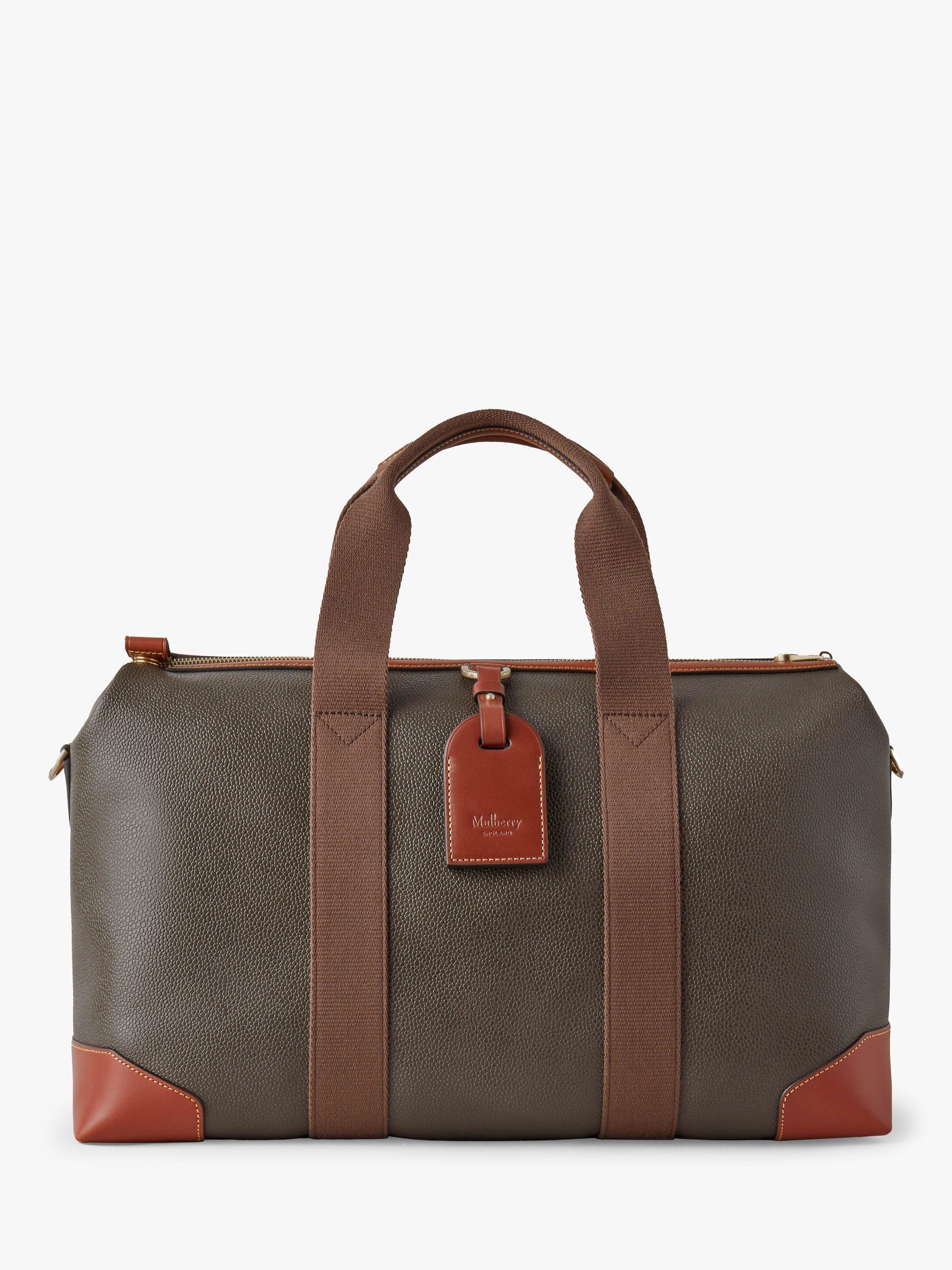 Product image 1 of 5, which shows Mulberry Heritage Day Clipper Eco Scotchgrain Travel Bag, Mole/Cognac