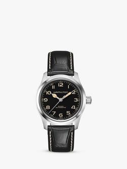 Hamilton H70405730 Men's Khaki Field Murph Khaki Automatic Leather Strap Watch, Black, Black