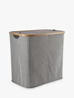 John Lewis Bamboo Rim Double Laundry Hamper, Grey, Grey