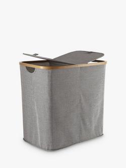 John Lewis Bamboo Rim Double Laundry Hamper, Grey - view 2, Grey