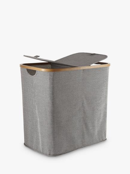 John Lewis Bamboo Rim Double Laundry Hamper, Grey - view 2, Grey