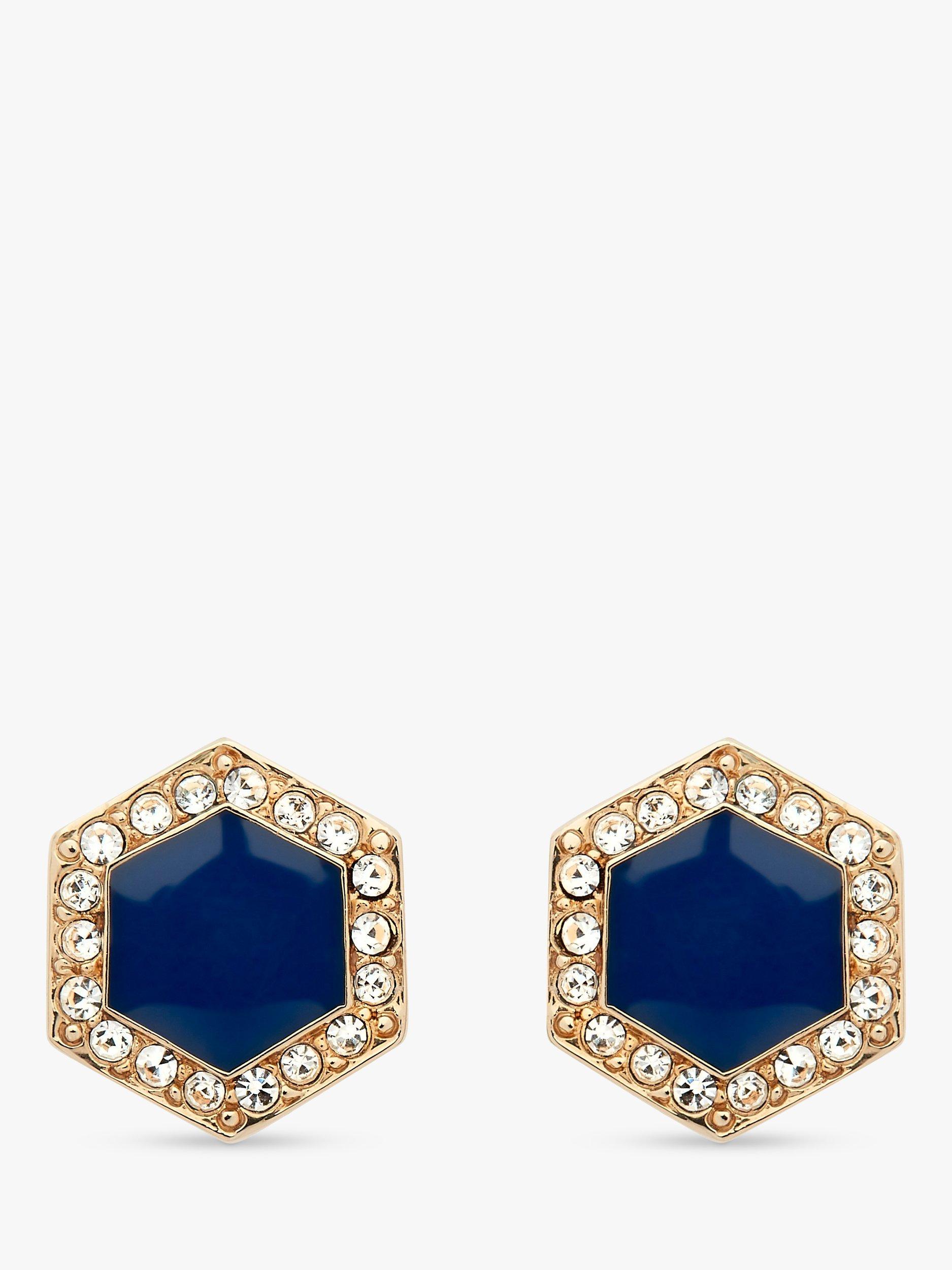Melissa Odabash Crystal and Enamel Hexagonal Stud Earrings, Gold/Blue