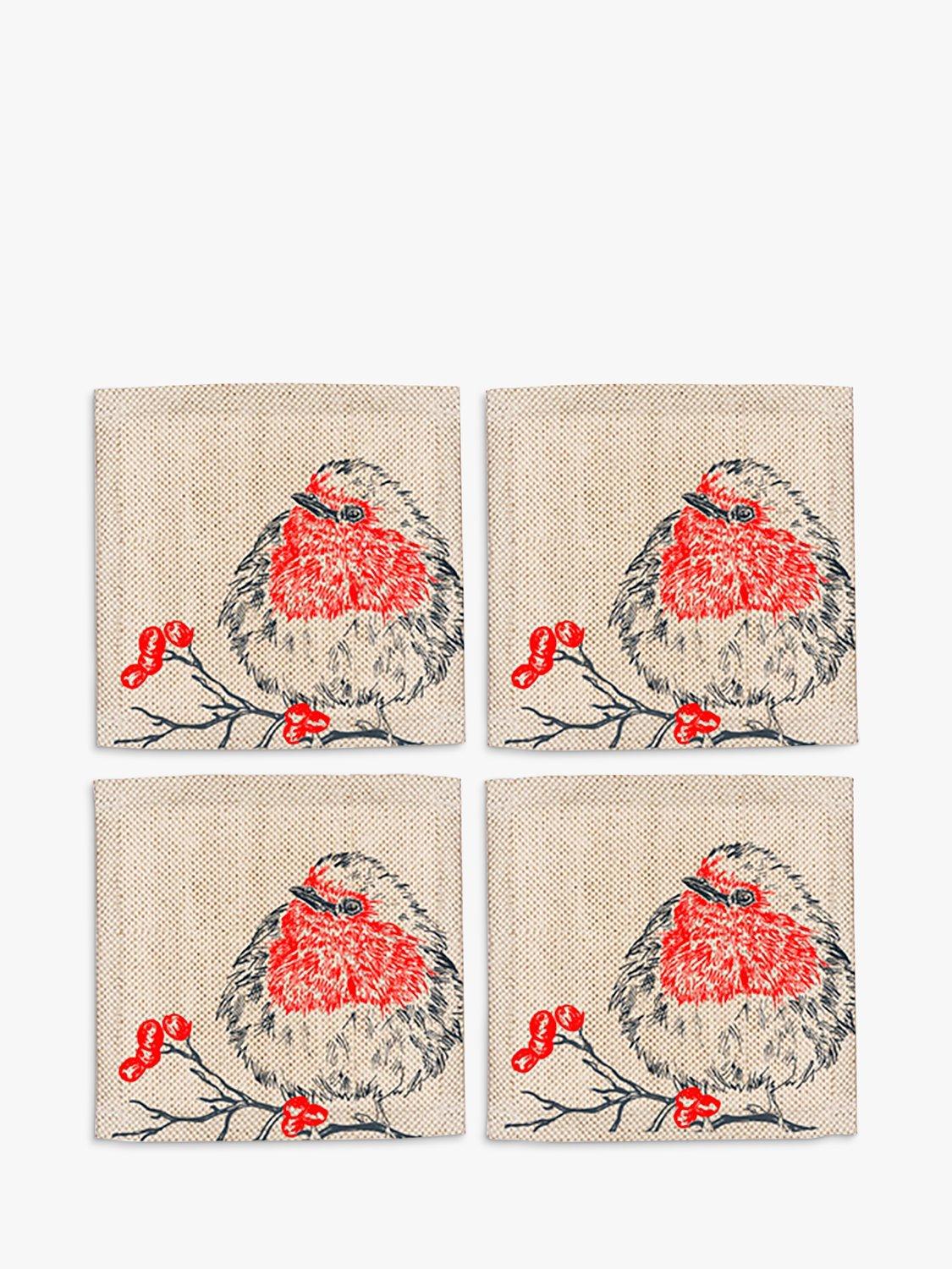 The Just Slate Company Robin Coasters, Set of 4, Red/Multi