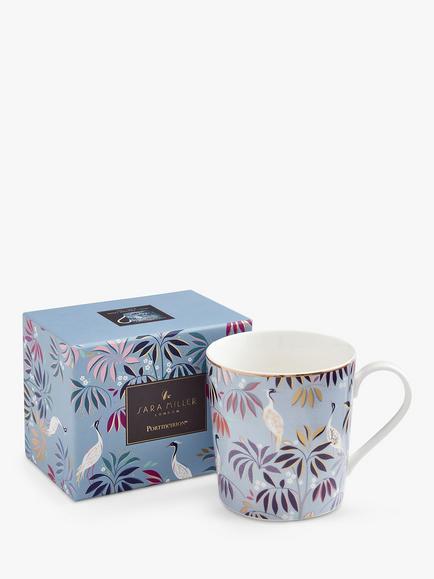 Sara Miller India Crane Garden 22ct Gold Fine China Mug, 344ml, Sky Blue - view 2, Sky Blue