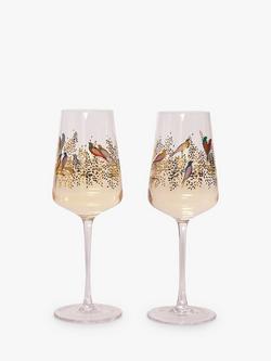 Sara Miller Birds Wine Glasses, 440ml, Set of 2, Clear/Multi - view 2, Clear/Multi