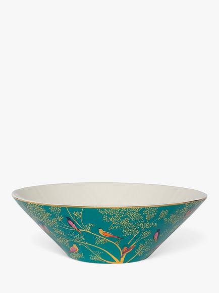 Sara Miller Fine China Birds Salad Bowl, 25cm, Green, Green Multi Green