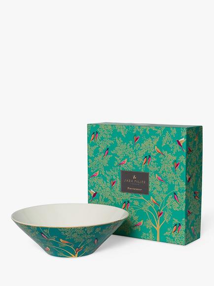 Sara Miller Fine China Birds Salad Bowl, 25cm, Green - view 2, Green Multi Green