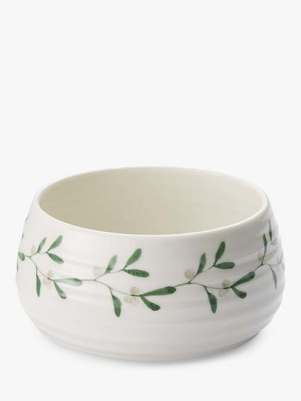 Sophie Conran for Portmeirion Mistletoe Porcelain Dipping Dish, 12cm, White/Green, White/Green