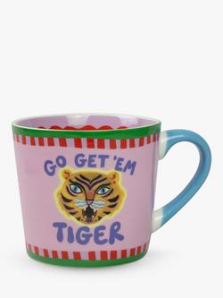 Eleanor Bowmer Go Get 'Em Tiger New Bone China Mug, 300ml, Pink/Multi, Pink/Multi