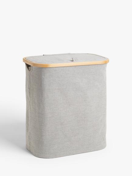 John Lewis Bamboo Rim Laundry Hamper, Grey, Grey
