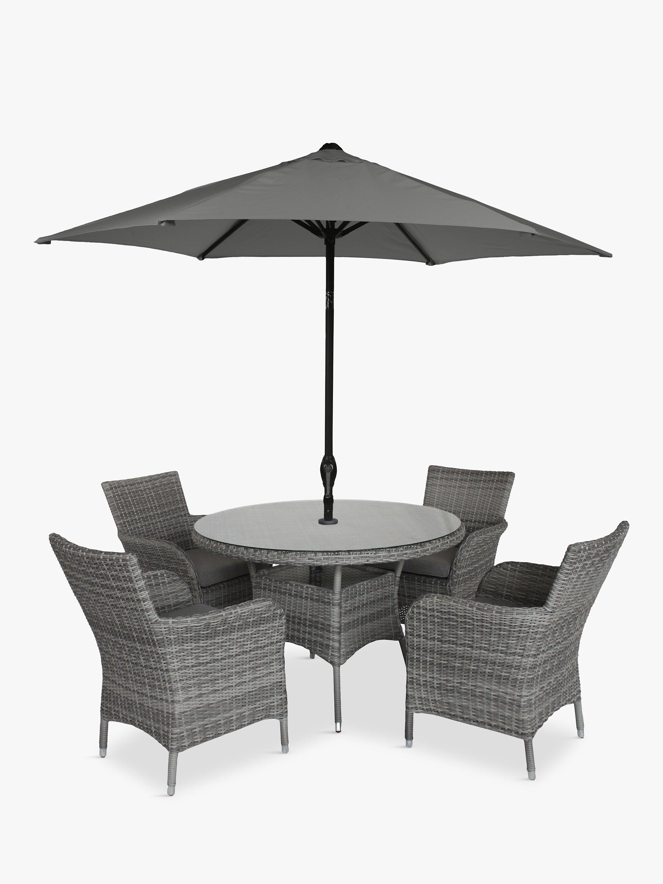 LG Outdoor Monaco 4-Seat Round Garden Dining Table & Armchairs Set with Parasol