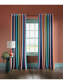 Harlequin x Sophie Robinson Sherbet Stripe Pair Lined Multiway Curtains, Lapis/Spinel/Aqua, Lapis, Spinel, Aqua