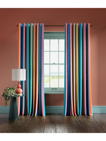 Harlequin x Sophie Robinson Sherbet Stripe Pair Lined Multiway Curtains, Lapis/Spinel/Aqua, Lapis/Spinel/Aqua