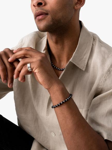 Dower & Hall Men's Pearl Halo Bracelet, Black - view 2, Black
