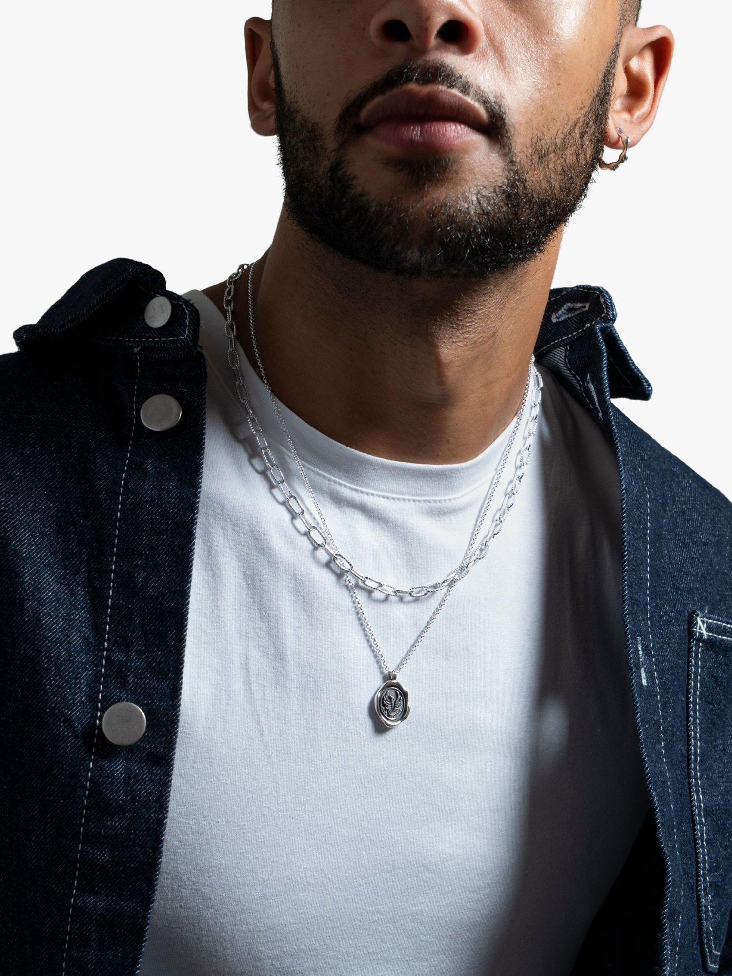 Product image 2 of 3, which shows Dower & Hall Men's Phoenix Talisman Pendant Necklace, Silver