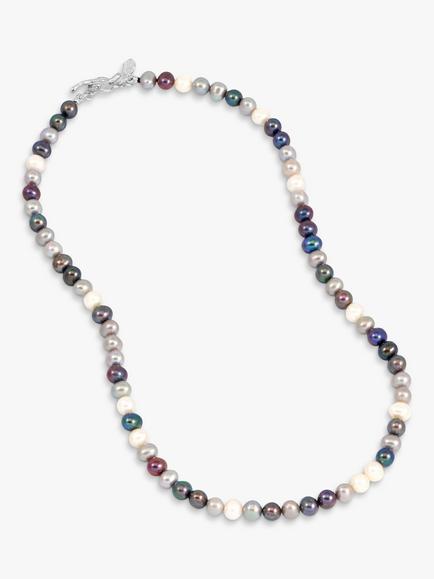 Dower & Hall Men's Mixed Freshwater Pearl Necklace, Multi, Silver