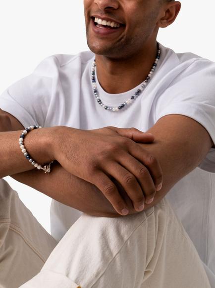 Dower & Hall Men's Mixed Freshwater Pearl Necklace, Multi - view 2, Silver