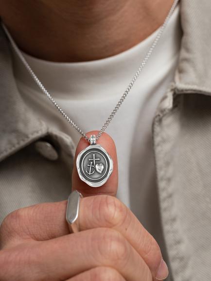 Dower & Hall Men's Spiro Spero Talisman Pendant Necklace, Silver - view 2, Silver