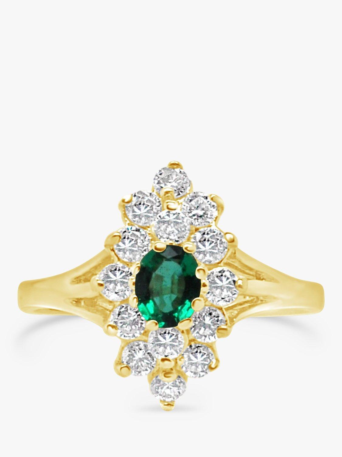 Product image 1 of 5, which shows Milton & Humble Jewellery Pre-Loved Yellow Gold Emerald & Diamond Cluster Ring