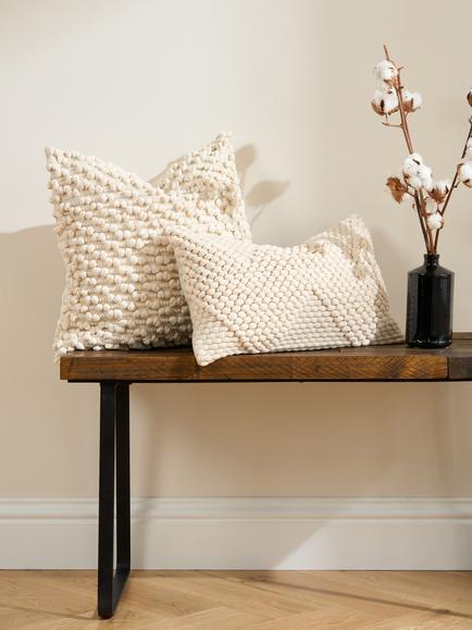 Truly Knotted Square Cushion, Ecru - view 2, Ecru