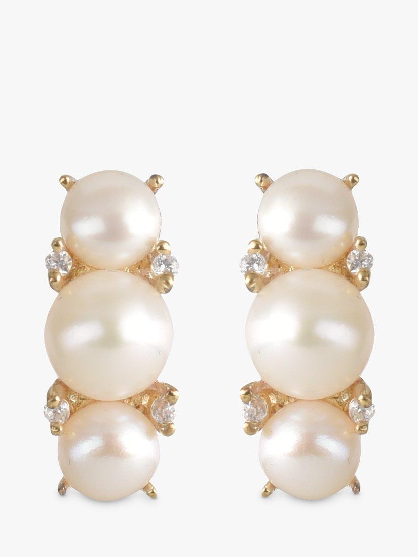 Product image 1 of 1, which shows Eclectica Pre-Loved Freshwater Pearl & Cubic Zirconia Stud Earrings, Dated Circa 1990s