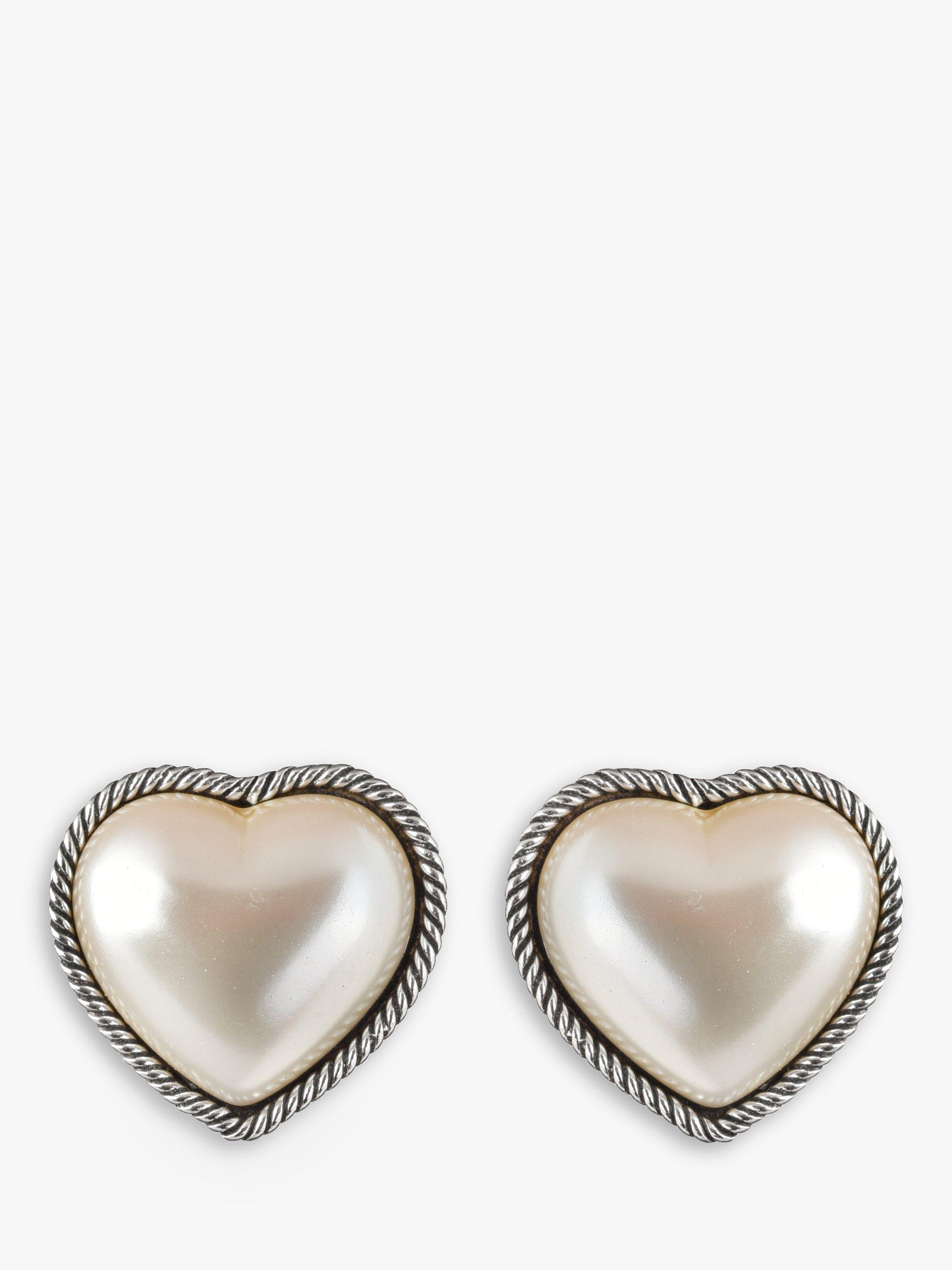 Product image 1 of 1, which shows Eclectica Pre-Loved Faux Pearl Heart Clip-On Earrings, Dated Circa 1980s