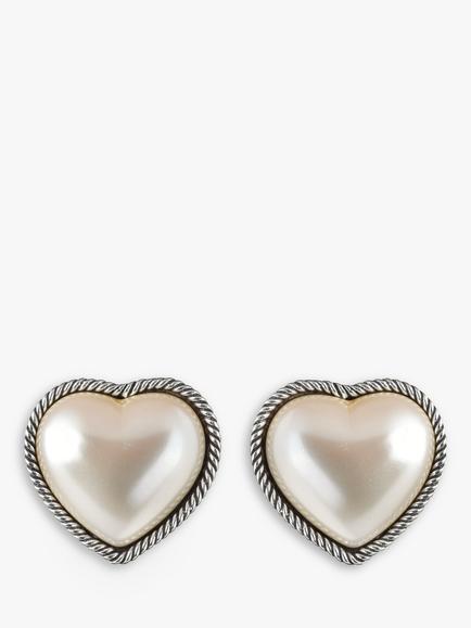 Eclectica Pre-Loved Faux Pearl Heart Clip-On Earrings, Dated Circa 1980s, Cream