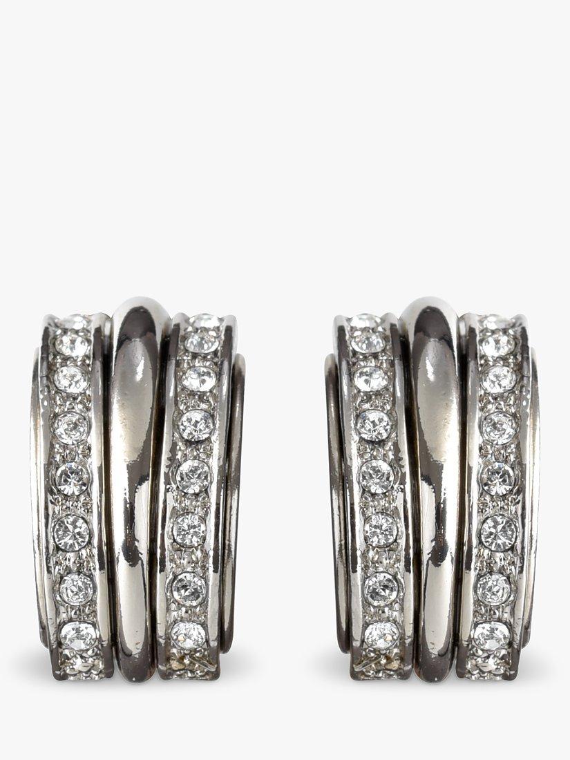 Product image 1 of 2, which shows Eclectica Pre-Loved Swarovski Crystal Demi Hoop Clip-On Earrings, Silver