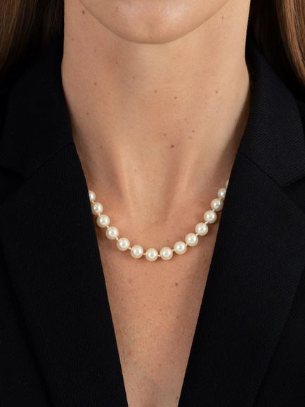 Eclectica Pre-Loved Single Row Faux Pearl Necklace - view 2, Cream/Silver