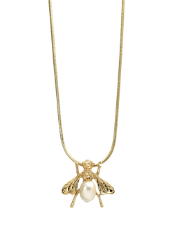 Eclectica Pre-Loved Faux Pearl Bee Pendant Necklace, Gold, Gold