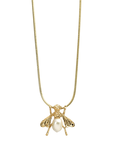 Eclectica Pre-Loved Faux Pearl Bee Pendant Necklace, Gold, Gold