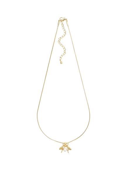 Eclectica Pre-Loved Faux Pearl Bee Pendant Necklace, Gold - view 2, Gold