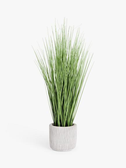John Lewis Artificial Long Grass & Concrete Pot, Multi