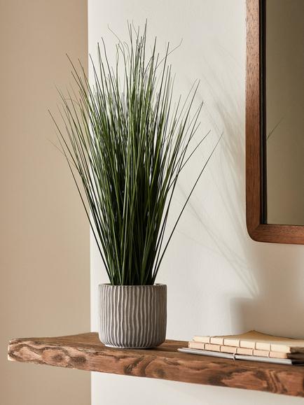 John Lewis Artificial Long Grass & Concrete Pot - view 2, Multi