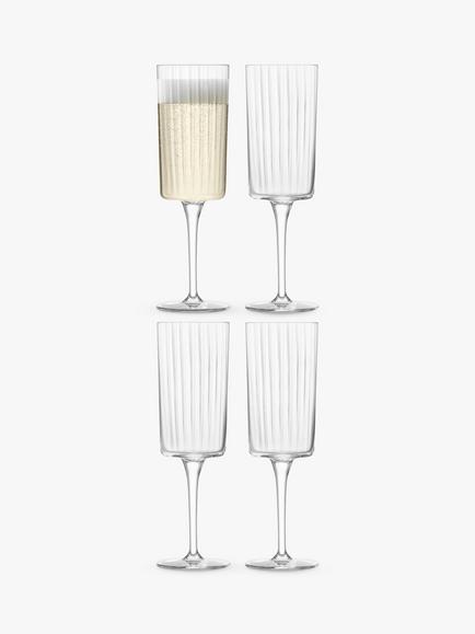 LSA International Gio Line Champagne Glass Flute, Set of 4, 210ml, Clear, Clear
