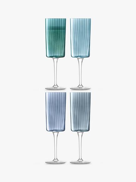 LSA International Gems Champagne Glass Flute, Set of 4, 210ml, Sapphire