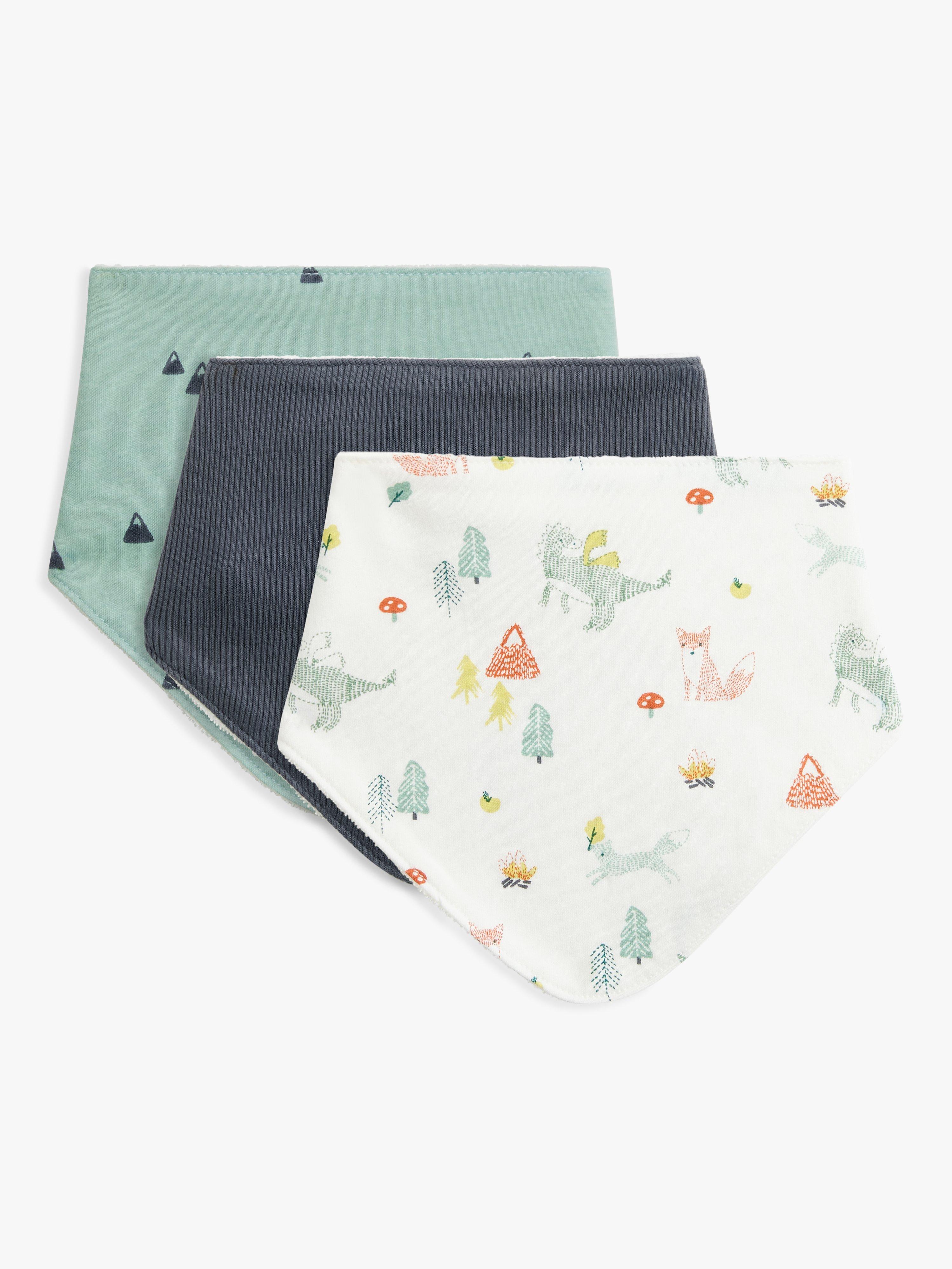 John Lewis Dragon Baby Dribble Bib, Pack of 3, Multi