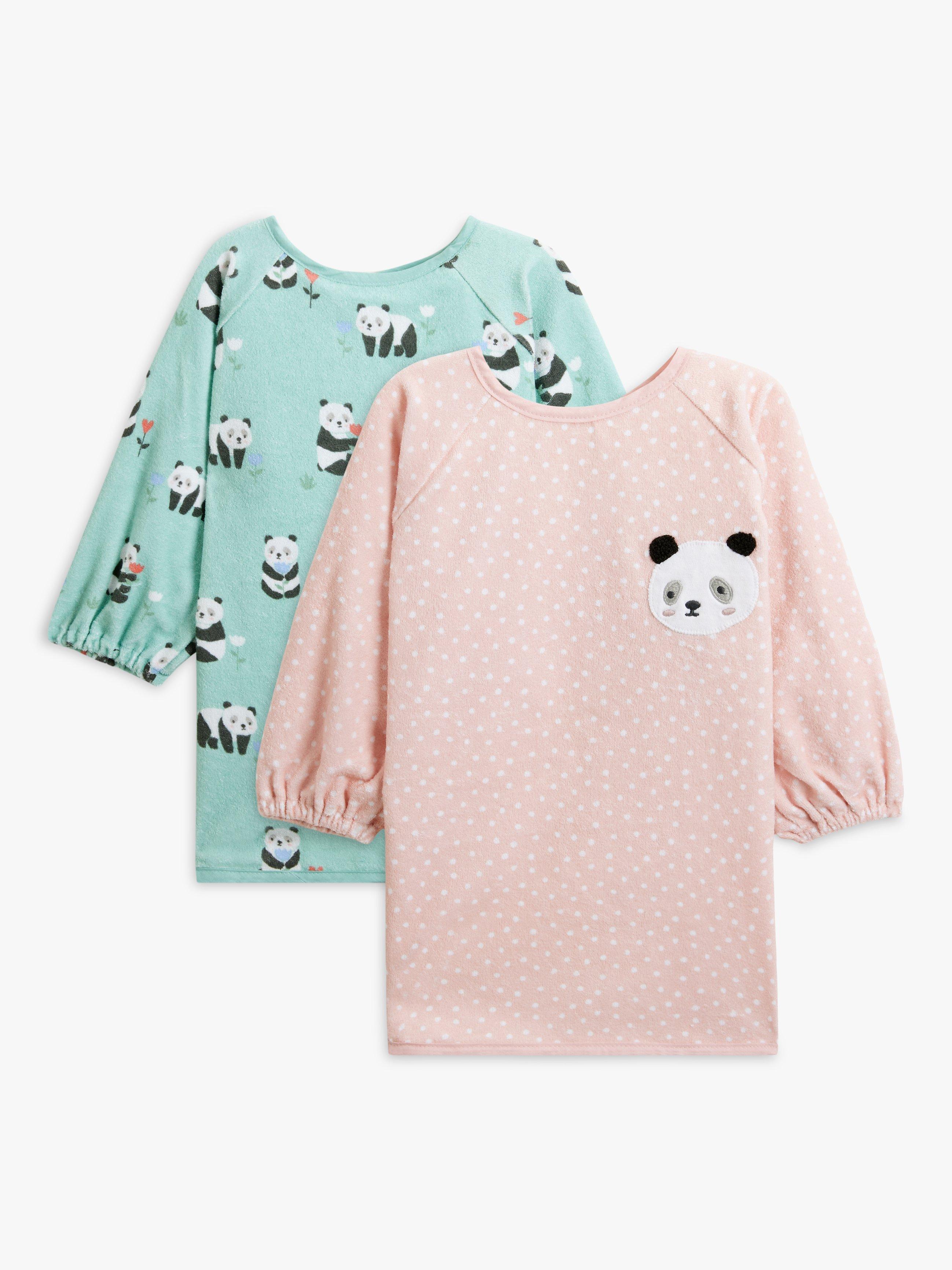 John Lewis Panda Long Sleeve Coverall Weaning Baby Bib, Pack of 2, Multi