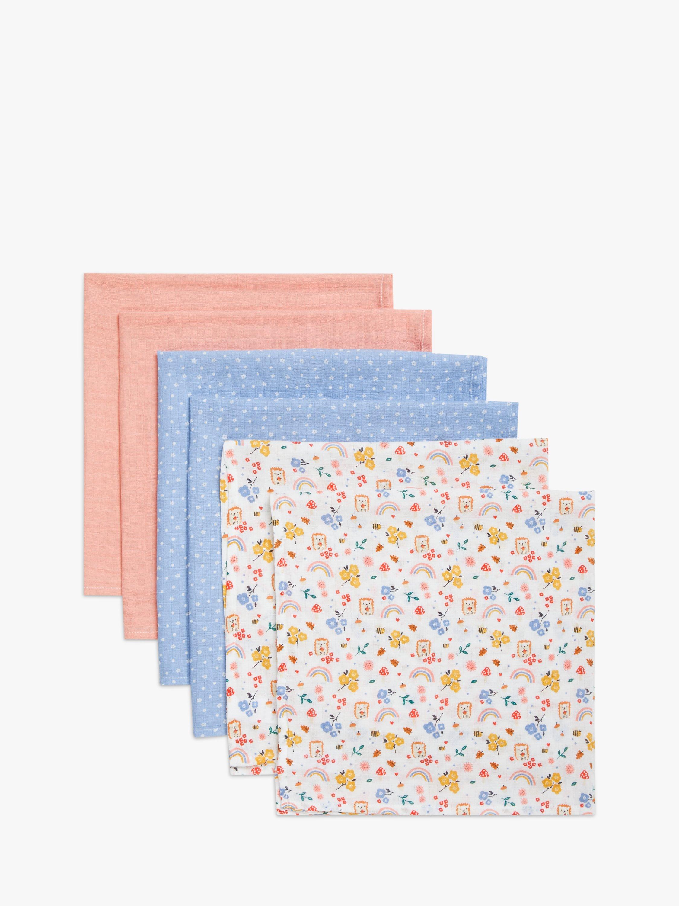 John Lewis Hedgehogs Floral Cotton Muslin Cloths, Pack of 6, 70 x 70cm