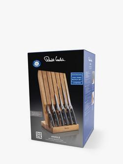Robert Welch Angled Oak Wood Filled Knife Block with 6 Professional Kitchen Knives Set, 7 Piece - view 2, Steel