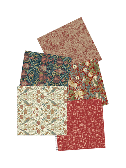 Morris & Co. Fat Quarter Fabrics, Pack of 5, Burned, Red