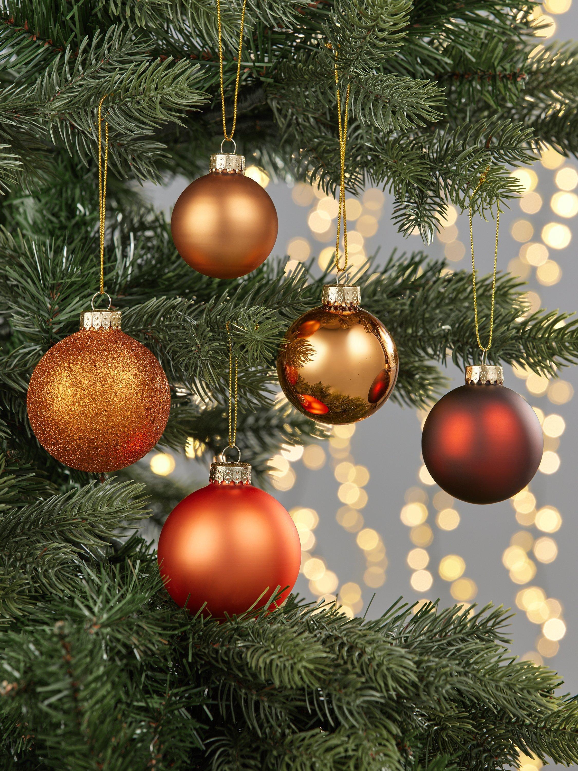 John Lewis Christmas Cottage Glass Baubles, Box of 42, Copper