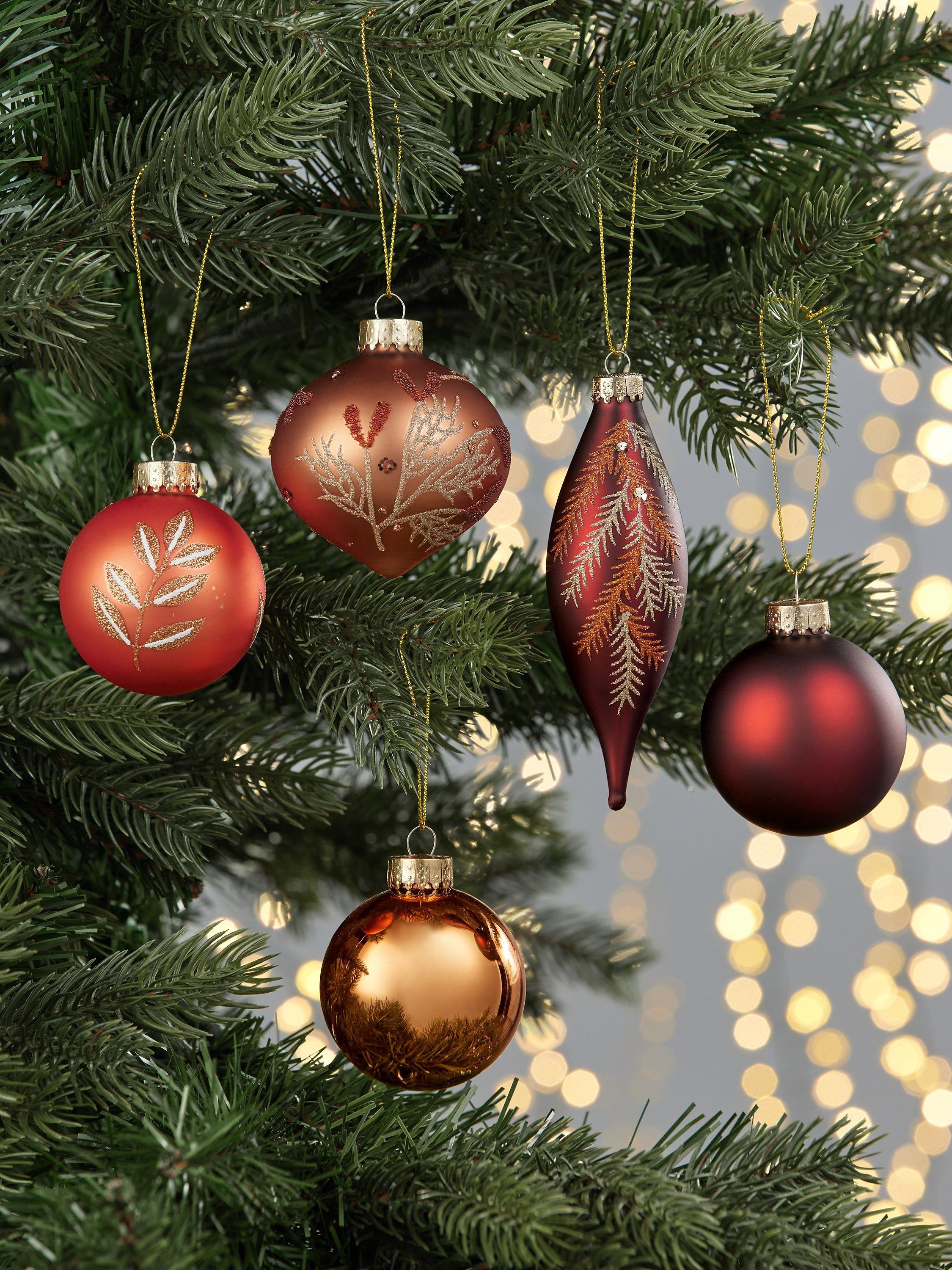 John Lewis Christmas Cottage Assorted Glass Baubles, Box of 20, Copper