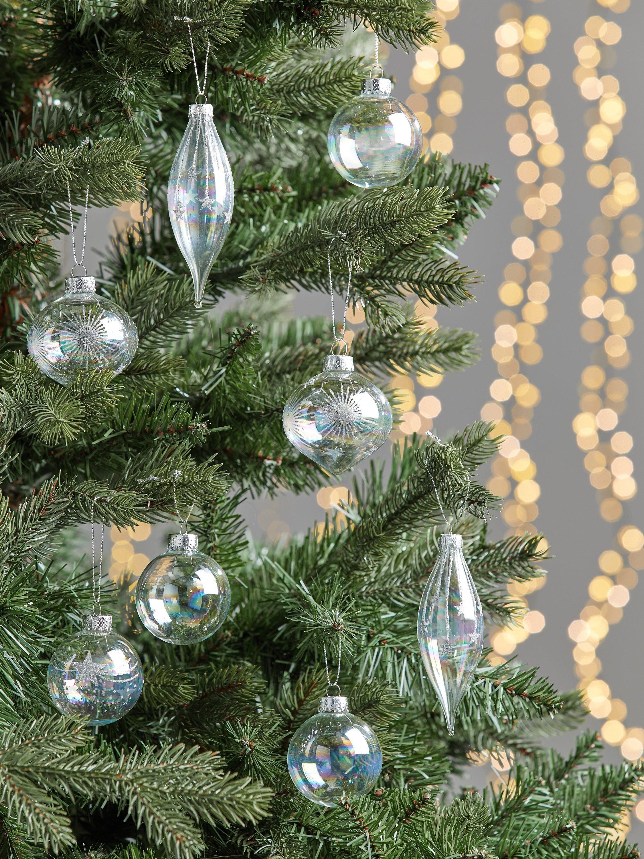 John Lewis Winter Fairytale Assorted Glass Baubles, Box of 20, Iridescent Clear