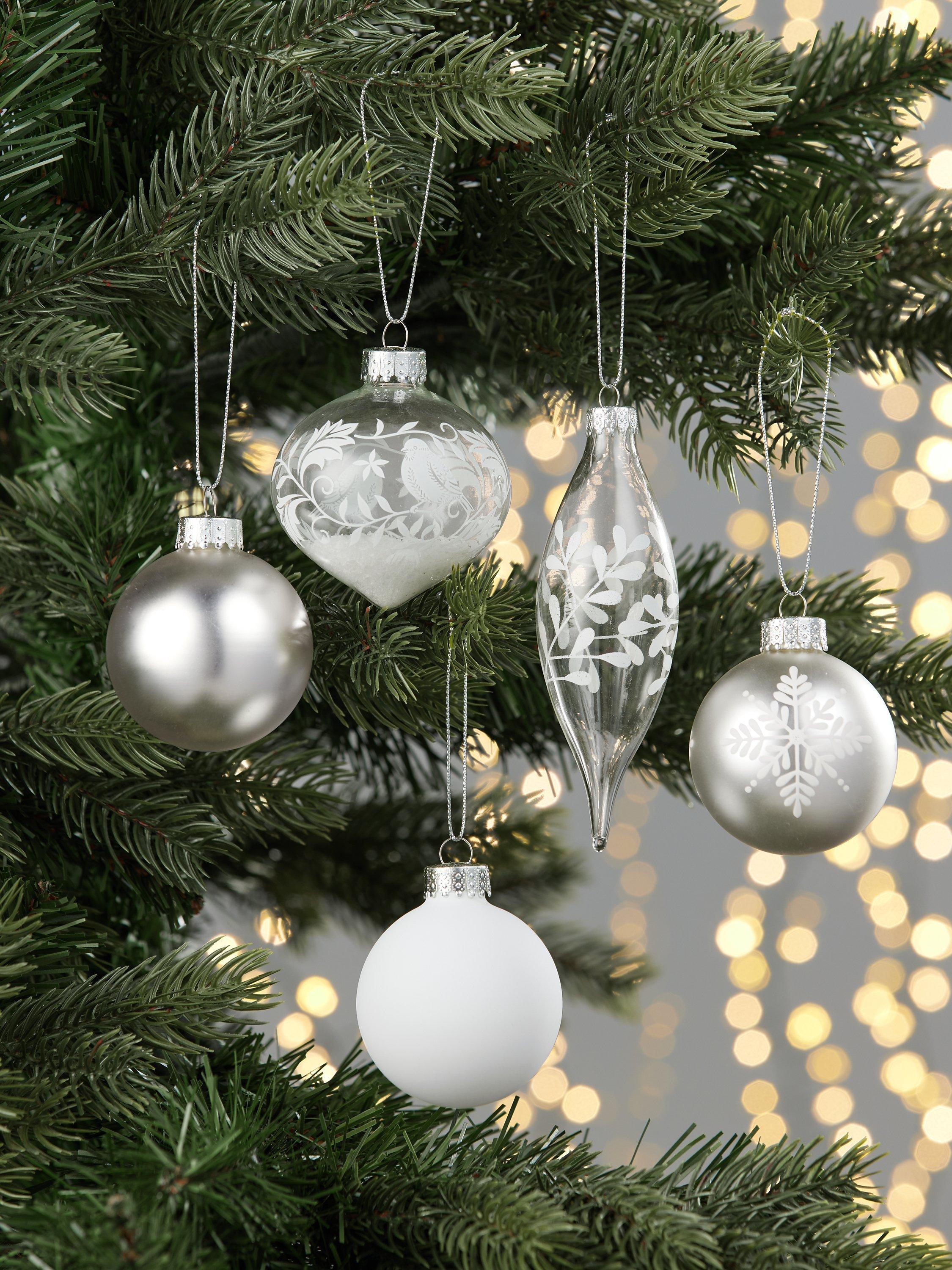 John Lewis Polar Planet Assorted Glass Baubles, Box of 20, Silver