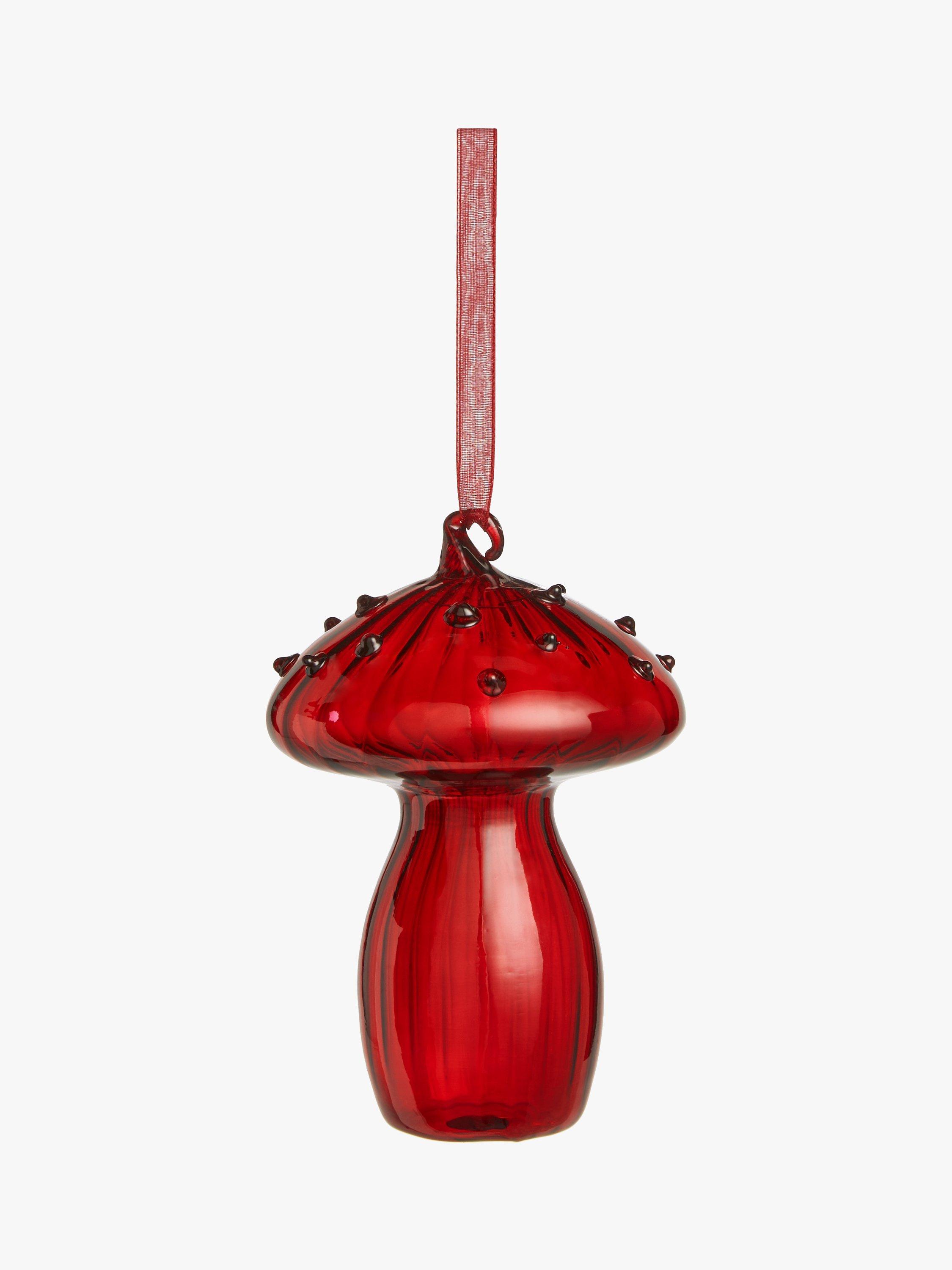 John Lewis Christmas Cottage Transparent Mushroom Bauble, Red