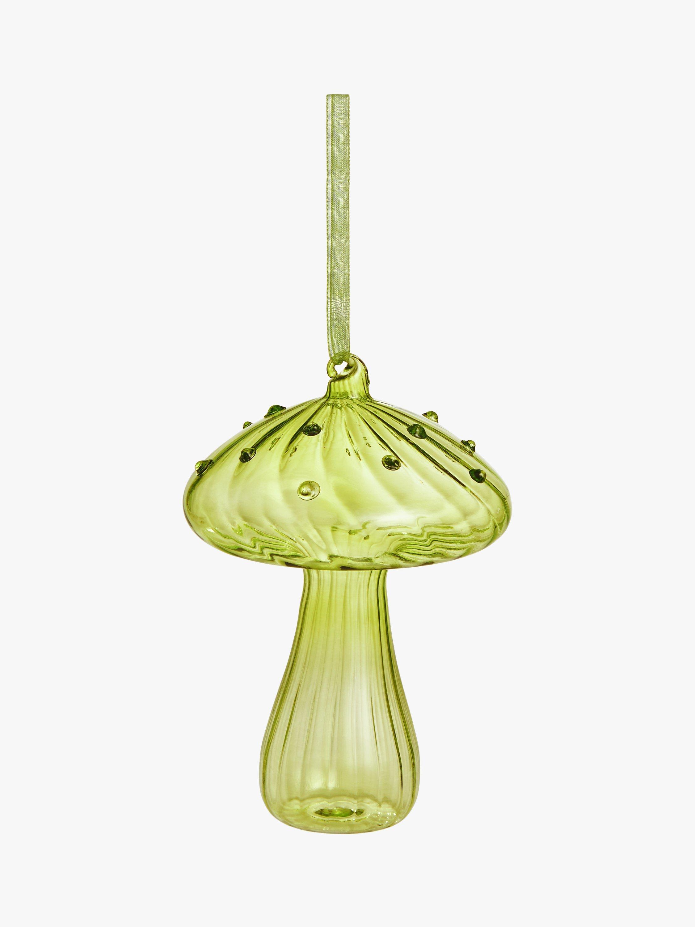 John Lewis Christmas Cottage Transparent Mushroom Bauble, Green