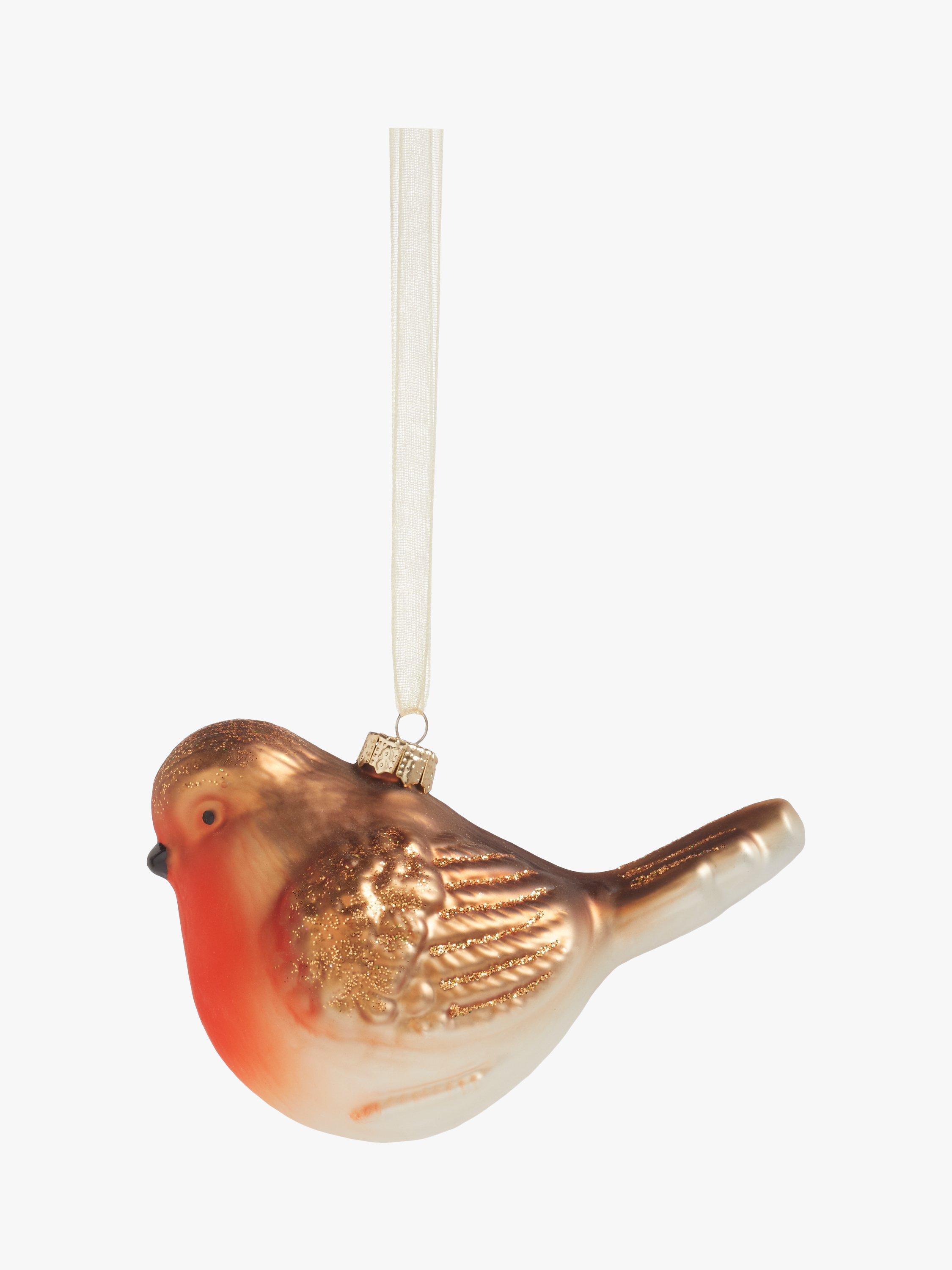 John Lewis Christmas Cottage Glitter Robin Bauble