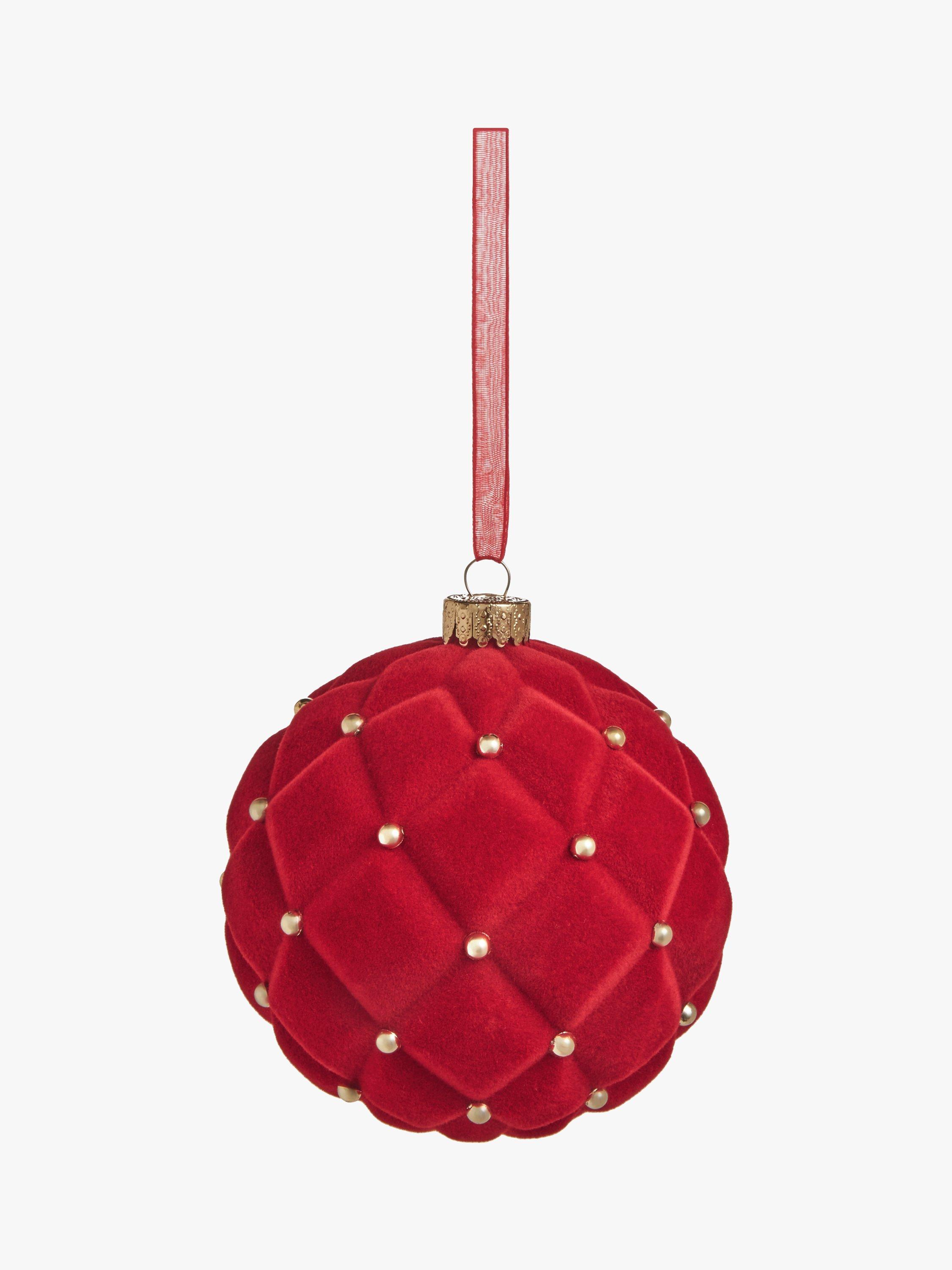 John Lewis Royal Fairytale Flocked Studded Bauble, Red