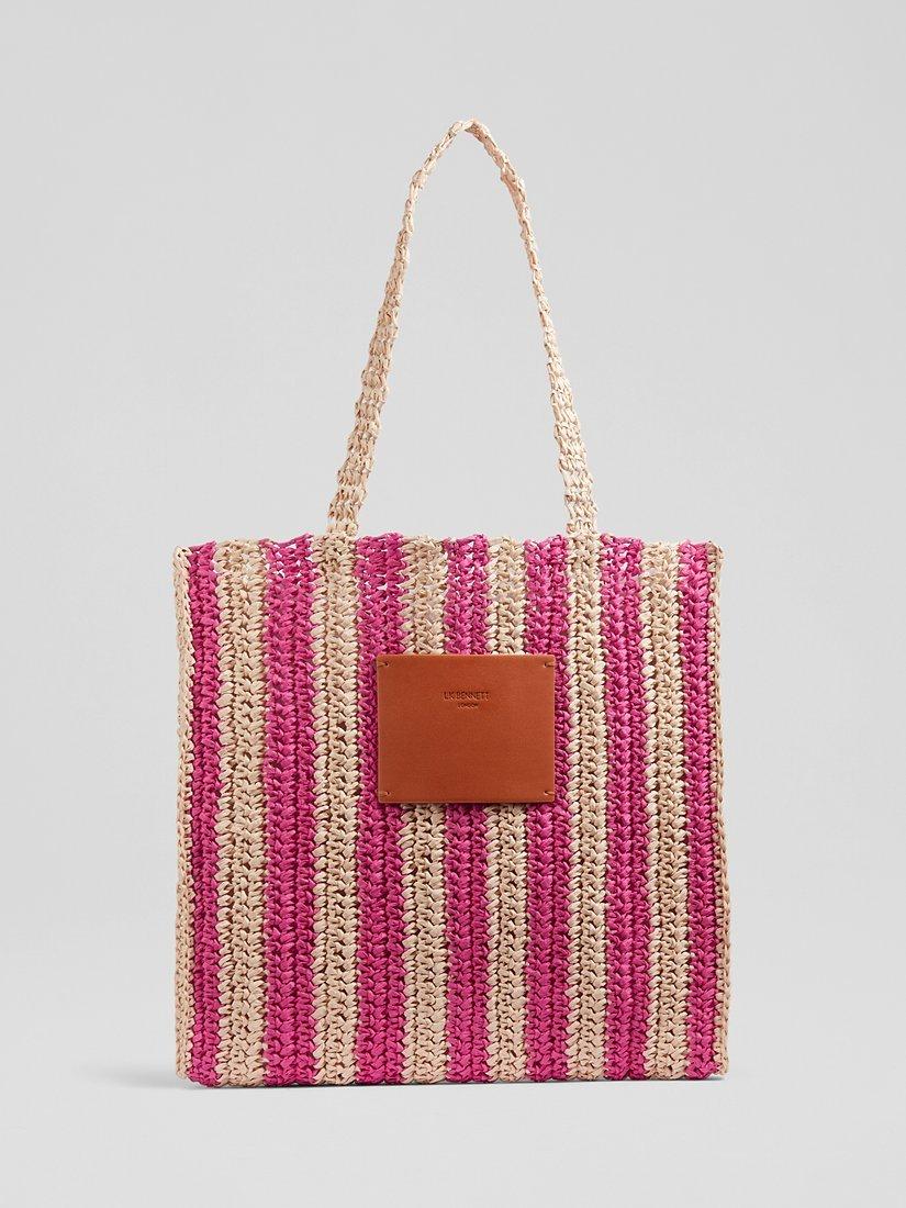 L.K.Bennett Loula Raffia Tote Bag, Pink/Natural